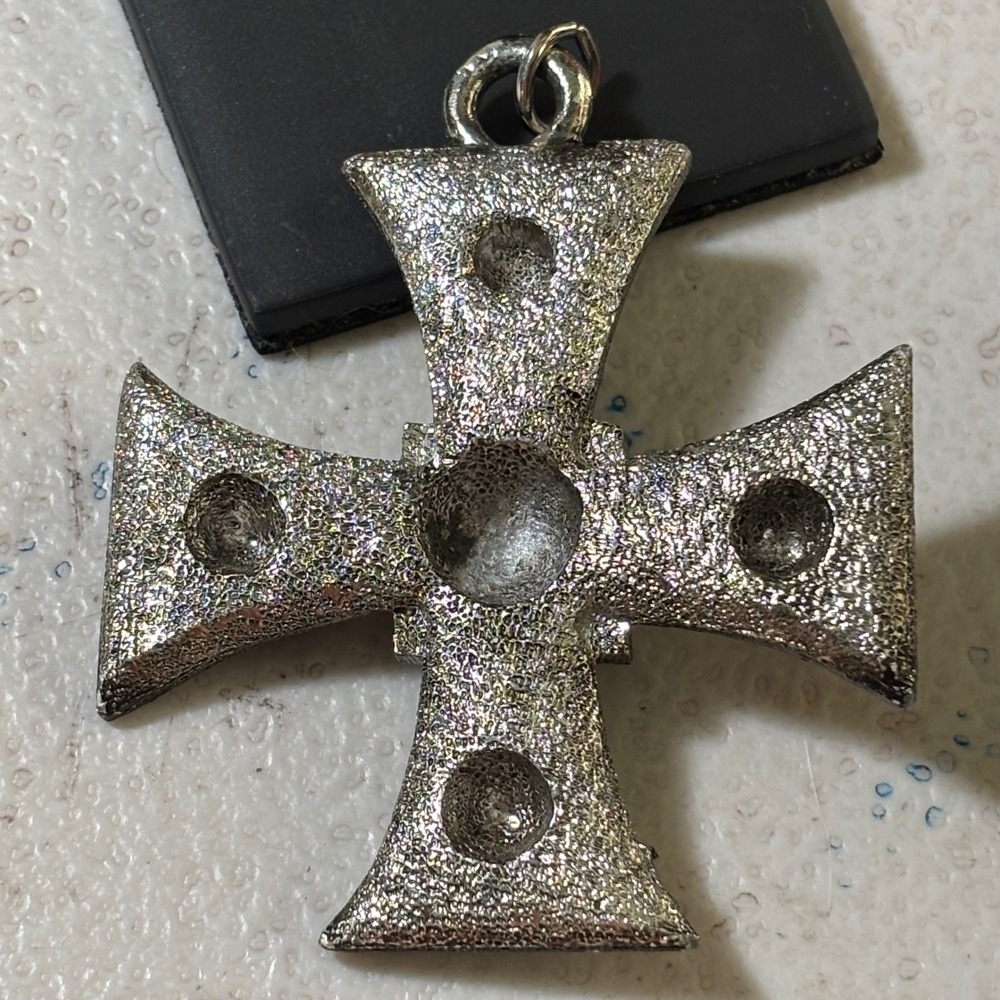 Maltese Cross Pendant Silver Tone Brutalist Textured Large Heavy Statement 37.5g